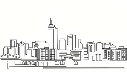 Naklejka premium 都市のスカイラインのラインアート | City Skyline Line Art