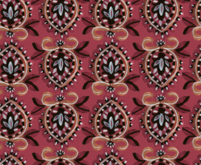 Seamless pattern with stylized ethnic pattern. Hand-drawn illustration.