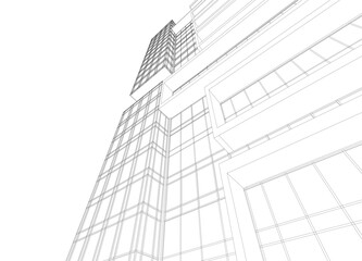 Fototapeta premium Modern Skyscraper Wireframe. Futuristic Urban Architecture in Abstract Perspective