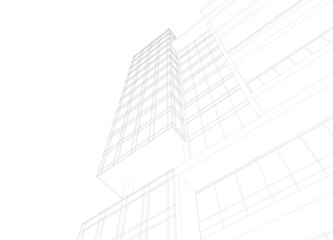 Modern Skyscraper Wireframe. Futuristic Urban Architecture in Abstract Perspective