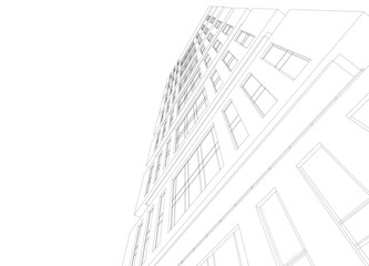 Modern Skyscraper Wireframe. Futuristic Urban Architecture in Abstract Perspective