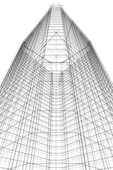 Obraz premium Modern Skyscraper Wireframe. Futuristic Urban Architecture in Abstract Perspective