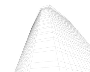 Modern Skyscraper Wireframe. Futuristic Urban Architecture in Abstract Perspective