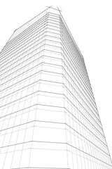 Fototapeta premium Modern Skyscraper Wireframe. Futuristic Urban Architecture in Abstract Perspective