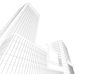 Modern Skyscraper Wireframe. Futuristic Urban Architecture in Abstract Perspective