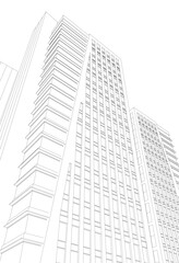 Fototapeta premium Modern Skyscraper Wireframe. Futuristic Urban Architecture in Abstract Perspective