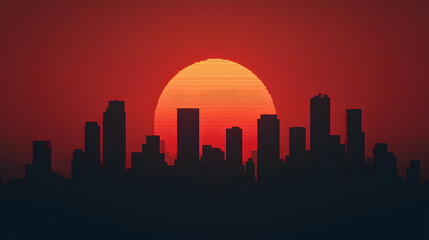 Dramatic sunset over city skyline urban landscape digital art evening aesthetic appeal