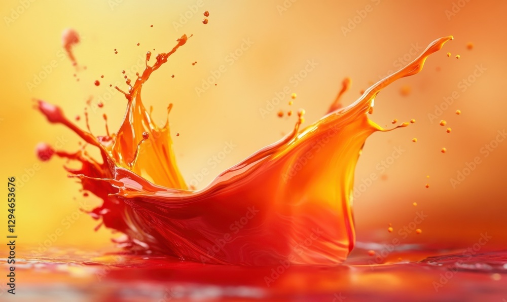 Poster abstract colorful paint splashes in shades of red, orange, and gold blending into dynamic patterns, 