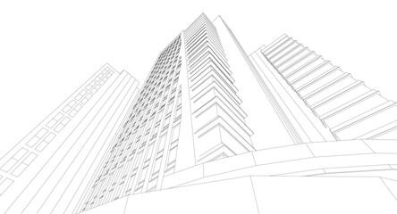 Fototapeta premium Modern Skyscraper Wireframe. Futuristic Urban Architecture in Abstract Perspective
