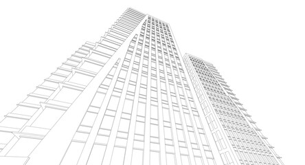 Fototapeta premium Modern Skyscraper Wireframe. Futuristic Urban Architecture in Abstract Perspective