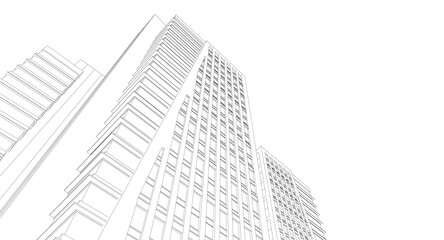 Fototapeta premium Modern Skyscraper Wireframe. Futuristic Urban Architecture in Abstract Perspective