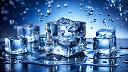 ice cubes on blue background