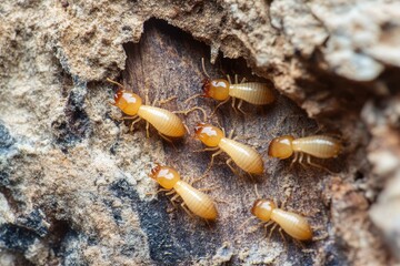 Macro Shot of Termites at Work: Examining Wood Damage and Insect Activity