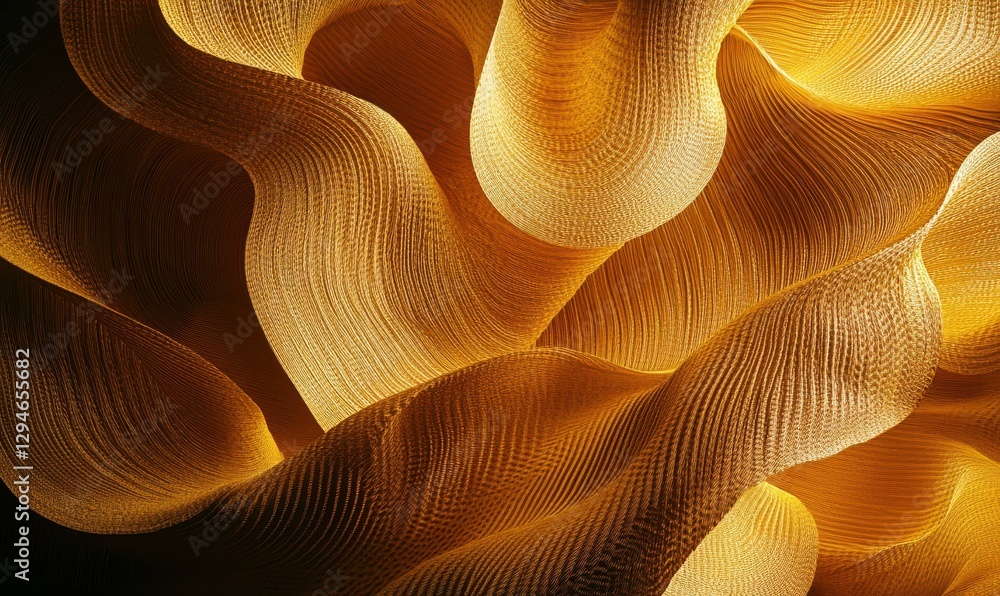 Poster abstract golden wave patterns flowing gracefully, illuminated by soft ambient lighting for a luxurio