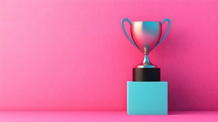 Celebrating achievement minimalistic trophy display on a pink background in digital art
