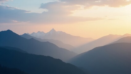 Fototapeta premium Serene Sunset Over Majestic Mountain Ranges