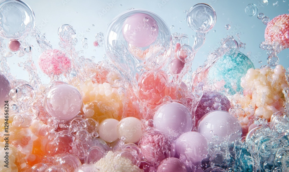 Aufkleber abstract pastel-colored bubbles floating in a crystal-clear background, soft gradients and lighting 
