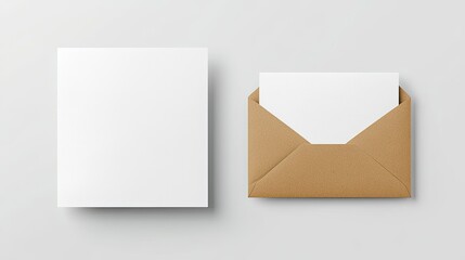 Blank card and envelope mockup, top view