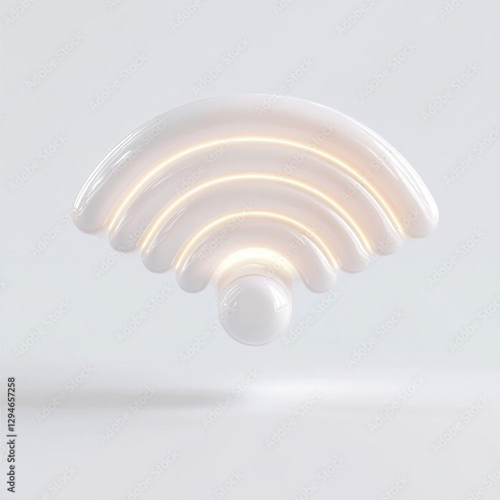 Poster minimalist white wi-fi icon with soft glow, representing modern connectivity and wireless technology