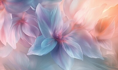 Fototapeta premium Artistic abstract floral pattern with soft pastel tones and delicate textures, creating a serene and romantic visual for modern decor or design,