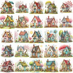 Obraz premium Watercolor Spring House. AI generated illustration