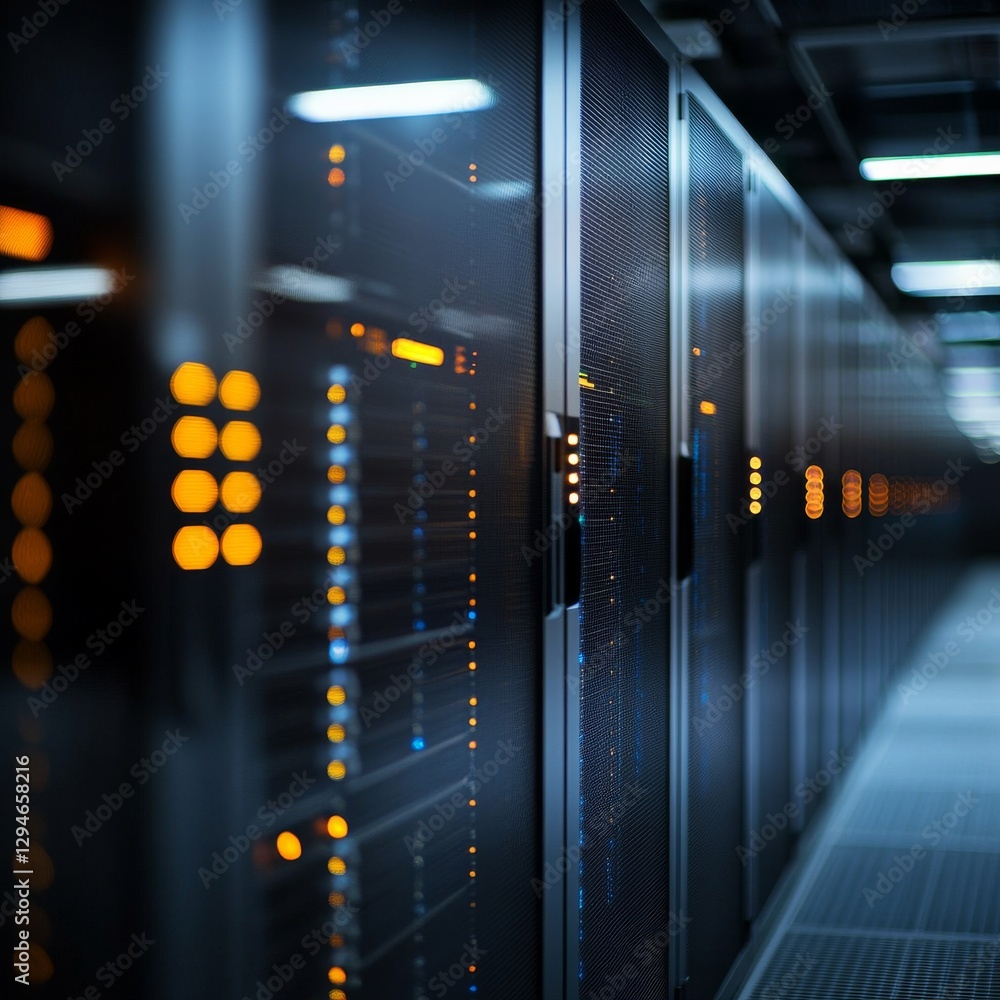 Poster server room corridor: a glimpse into data center infrastructure and cloud computing technology's phy