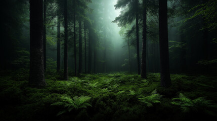 Fototapeta premium A forest with trees and a lot of green grass