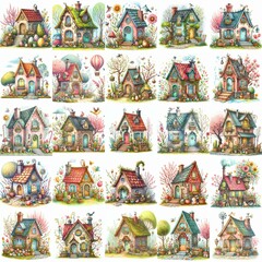 Naklejka premium Watercolor Spring House. AI generated illustration