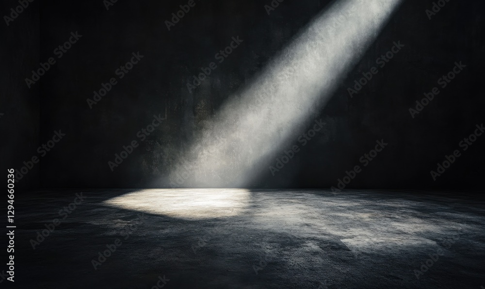 Poster empty dark concrete room illuminated by a subtle light beam, creating sharp contrasts and a moody, m