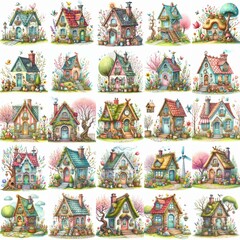 Obraz premium Watercolor Spring House. AI generated illustration