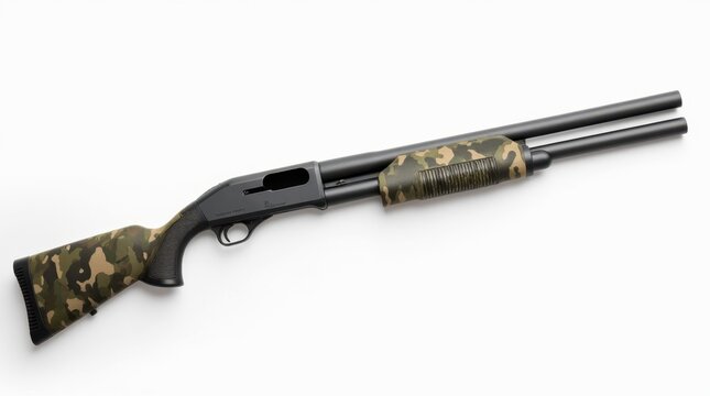 Rugged Camouflaged Pump-Action Shotgun