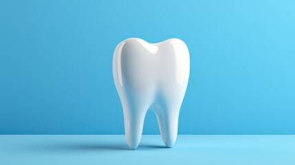 Tooth model isolated on blue background with copy space. 3d illustration. Dental concept with copy space