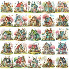 Naklejka premium Watercolor Spring House. AI generated illustration