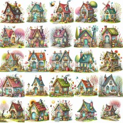 Fototapeta premium Watercolor Spring House. AI generated illustration