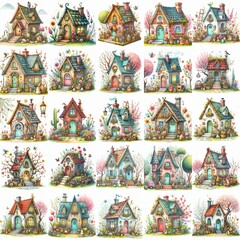 Naklejka premium Watercolor Spring House. AI generated illustration