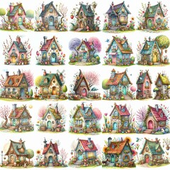 Watercolor Spring House. AI generated illustration