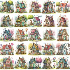 Watercolor Spring House. AI generated illustration