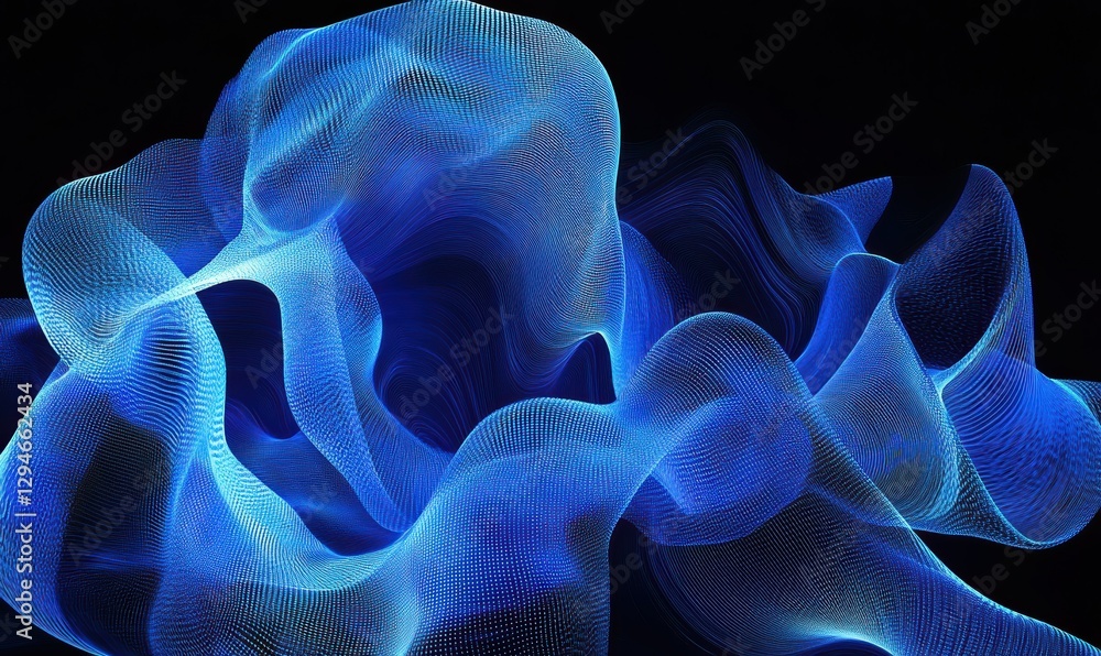 Poster futuristic data visualization glowing in dynamic blue tones, featuring intricate digital patterns on