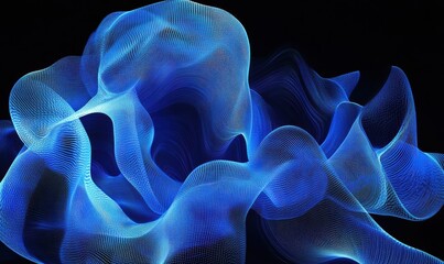Futuristic data visualization glowing in dynamic blue tones, featuring intricate digital patterns on a sleek dark background