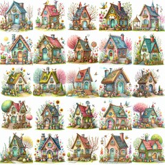 Obraz premium Watercolor Spring House. AI generated illustration