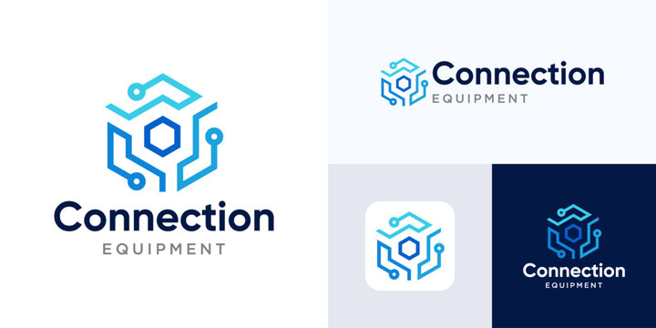 Hexagon connection logo, Modern Network connection logotype, cloud connected database, Software or Hardware logo for technology, Integrity connectivity sign, Server computing, Architecture technology