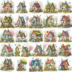 Naklejka premium Watercolor Spring House. AI generated illustration