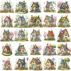 Watercolor Spring House. AI generated illustration