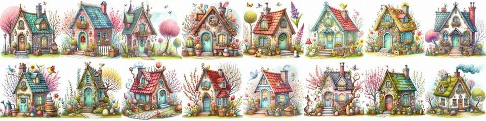 Fototapeta premium Watercolor Spring House. AI generated illustration