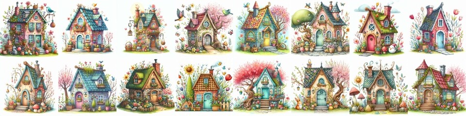 Fototapeta premium Watercolor Spring House. AI generated illustration