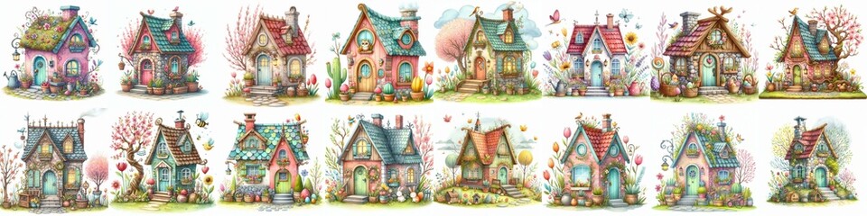 Fototapeta premium Watercolor Spring House. AI generated illustration