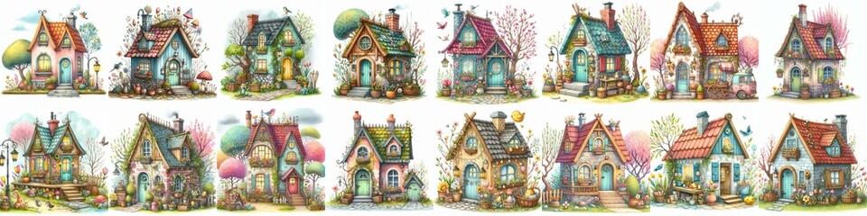Watercolor Spring House. AI generated illustration