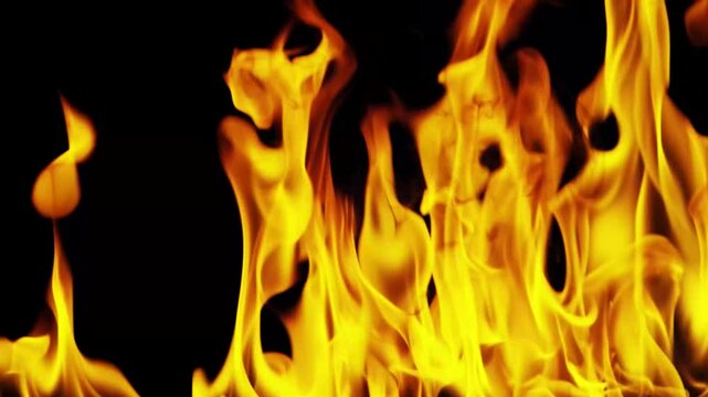 Burning flames from start to finish with ProRes codec Isolated by Alpha channel, a close-up of a simulated fiery fire burning with the colors of real flames