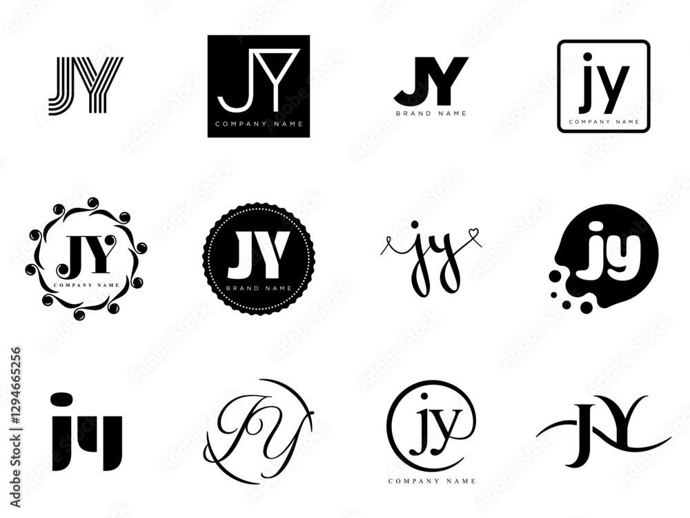 Fototapete jy logo company template. letter j and y logotype. set different classic serif lettering and modern 