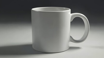 Obraz premium A pristine white coffee mug on a softly lit surface, showcasing its smooth finish and design potential